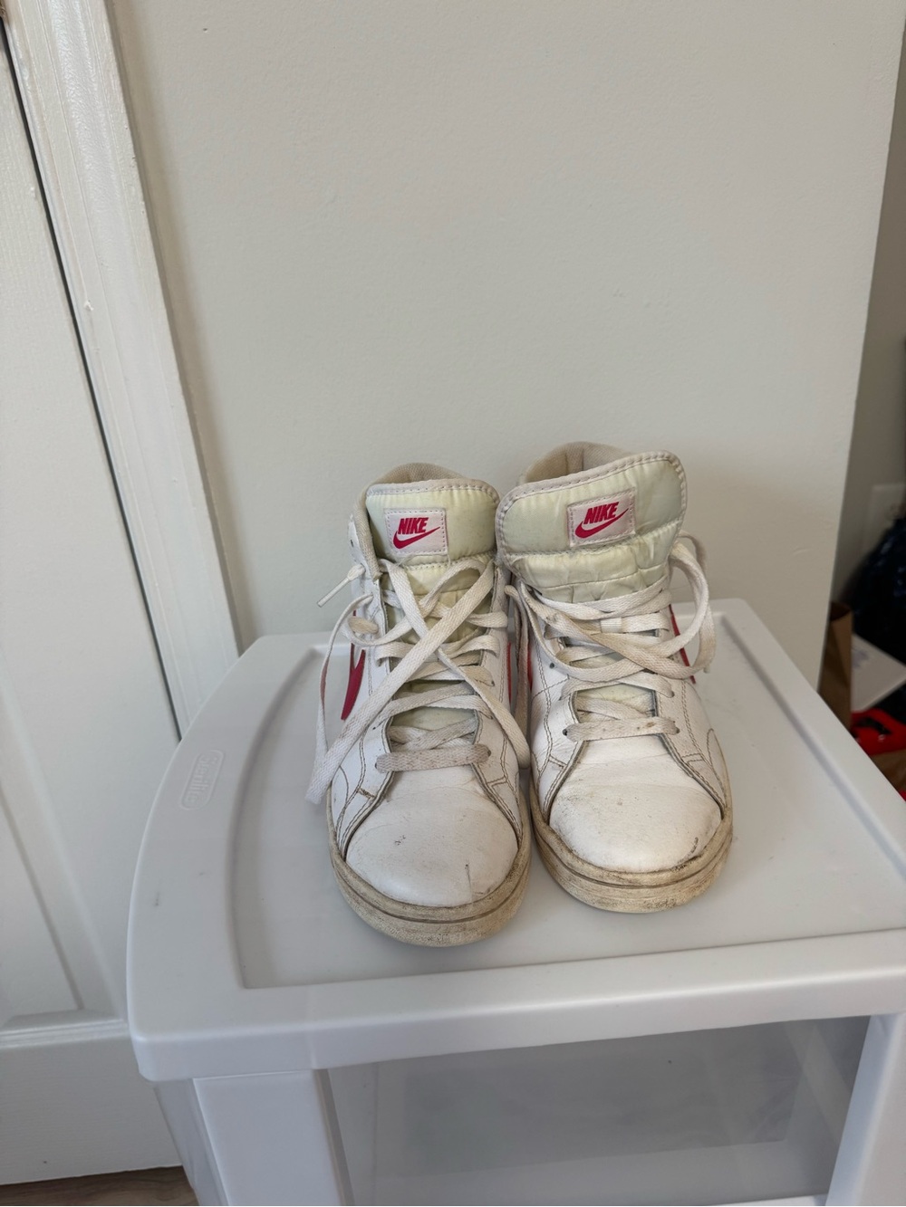 Nike White and Pink High-Top Sneakers